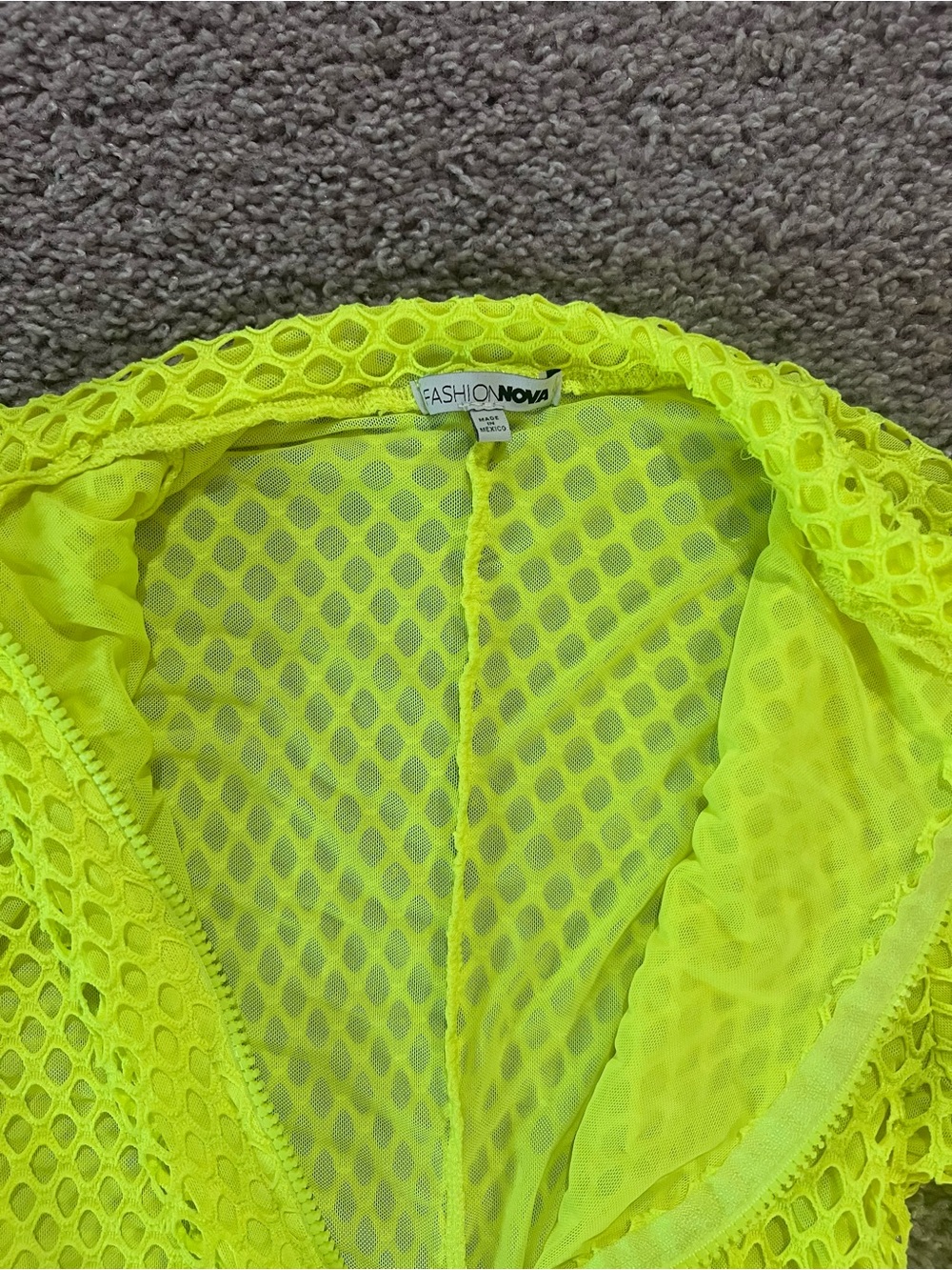 Fashion Nova Neon Yellow Mesh One-Piece Romper - Picture 3 of 5
